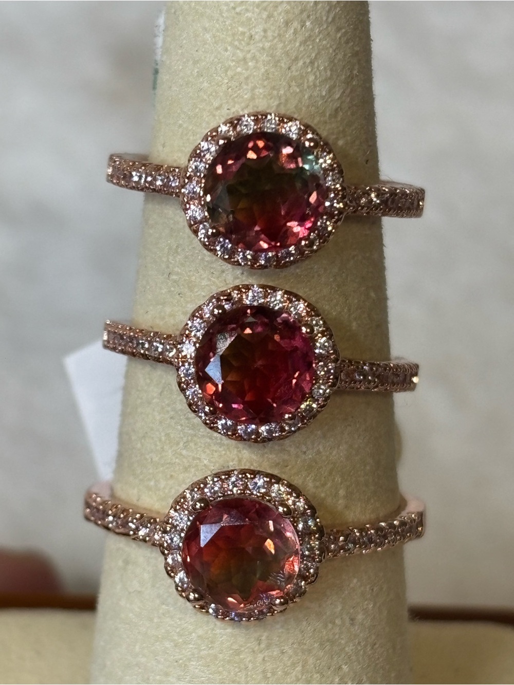 AAA CZ Strawberry Quartz Colored Ring 18k Rose Gold Filled